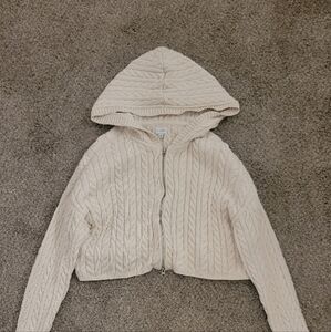 Cream Cable Knit Hooded Sweater